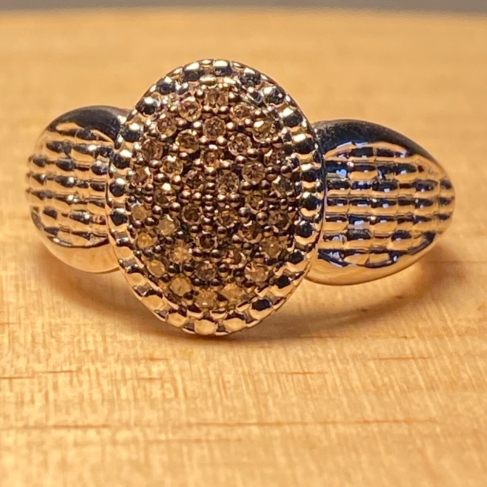 Champagne Diamond Cluster Ring Women 925 Silver Size 8 Oval Pave Statement New